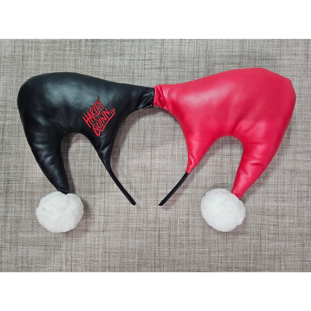 DC Comics Harley Quinn Jester Horns Headband Red Black Faux Leather Cosplay